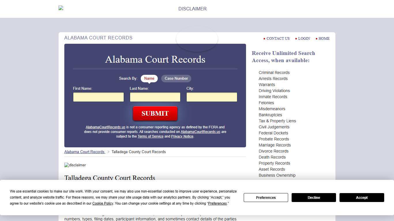 Talladega County Court Records AlabamaCourtRecords.us