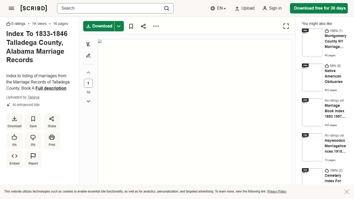 Index To 1833-1846 Talladega County, Alabama Marriage Records PDF